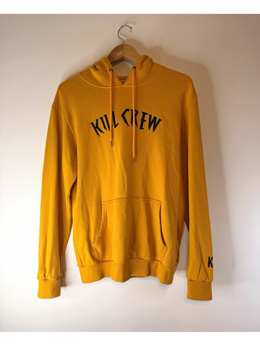 Kill Crew Yellow Fleece Pullover Hoodie Graphic Logo Pockets Men's Size M
